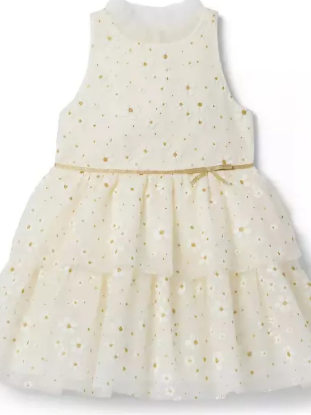 Janie and Jack Cream Floral Tulle Dress with Gold Accents Size 8
